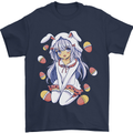 Easter Anime Girl With Eggs and Bunny Ears Mens T-Shirt 100% Cotton Navy Blue