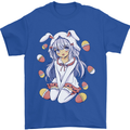 Easter Anime Girl With Eggs and Bunny Ears Mens T-Shirt 100% Cotton Royal Blue