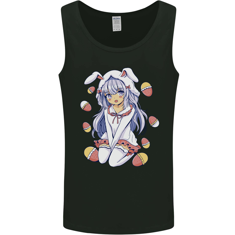 Easter Anime Girl With Eggs and Bunny Ears Mens Vest Tank Top Black