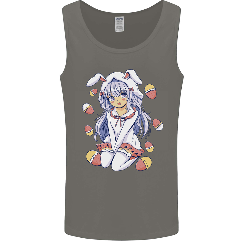 Easter Anime Girl With Eggs and Bunny Ears Mens Vest Tank Top Charcoal