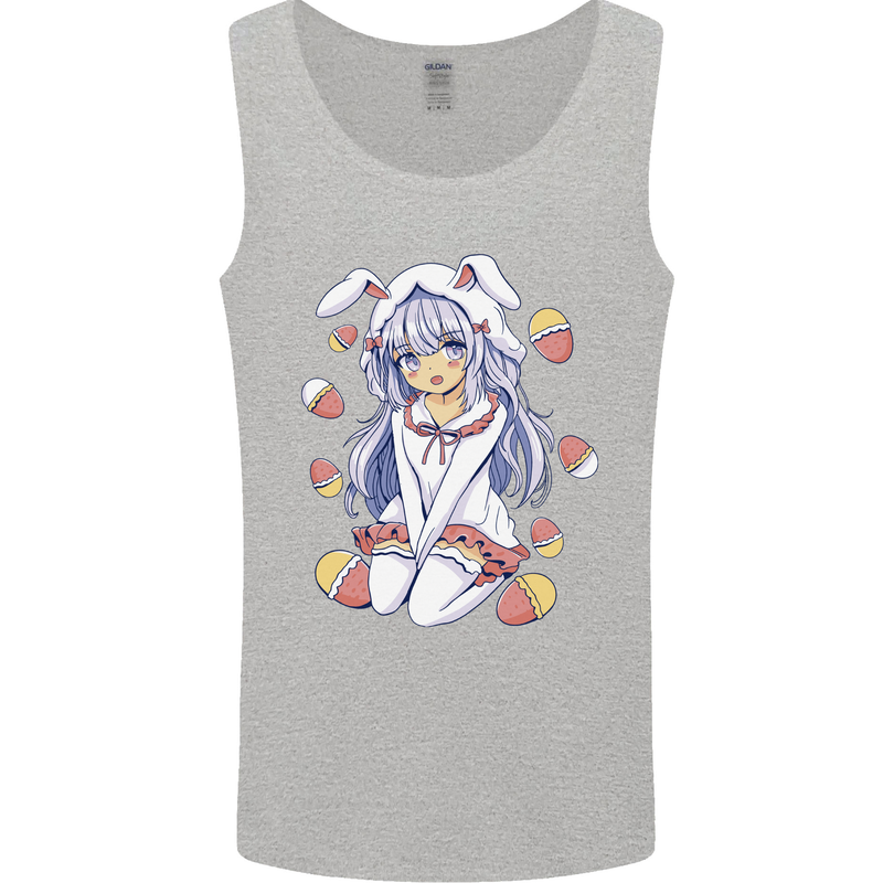 Easter Anime Girl With Eggs and Bunny Ears Mens Vest Tank Top Sports Grey