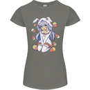 Easter Anime Girl With Eggs and Bunny Ears Womens Petite Cut T-Shirt Charcoal