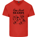 Easter Egg Hunt Season Mens V-Neck Cotton T-Shirt Red