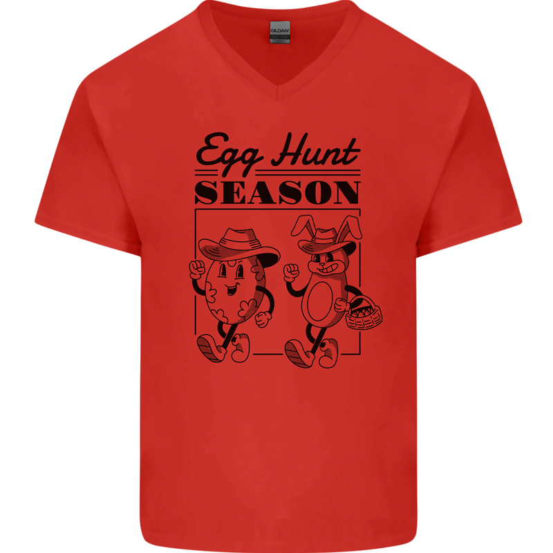 Easter Egg Hunt Season Mens V-Neck Cotton T-Shirt Red