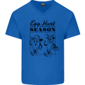 Easter Egg Hunt Season Mens V-Neck Cotton T-Shirt Royal Blue