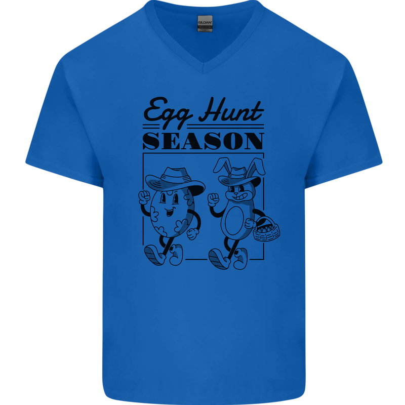 Easter Egg Hunt Season Mens V-Neck Cotton T-Shirt Royal Blue
