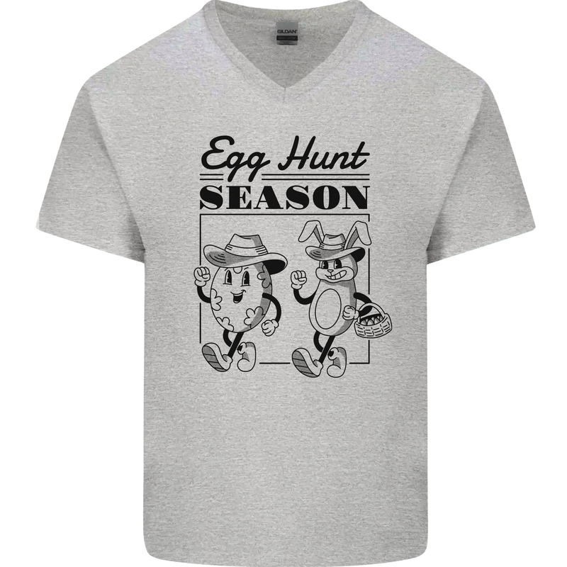 Easter Egg Hunt Season Mens V-Neck Cotton T-Shirt Sports Grey
