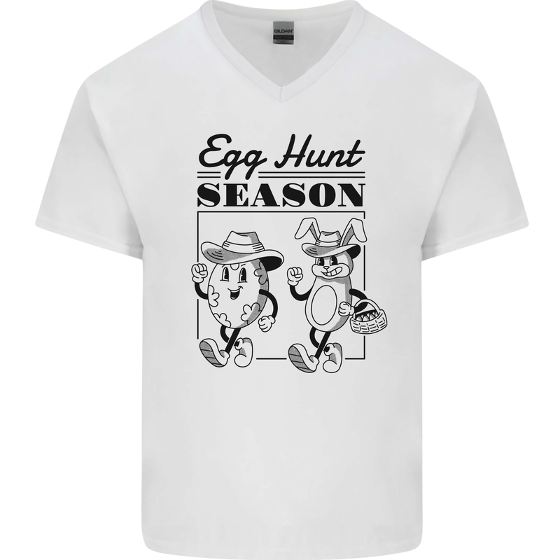 Easter Egg Hunt Season Mens V-Neck Cotton T-Shirt White