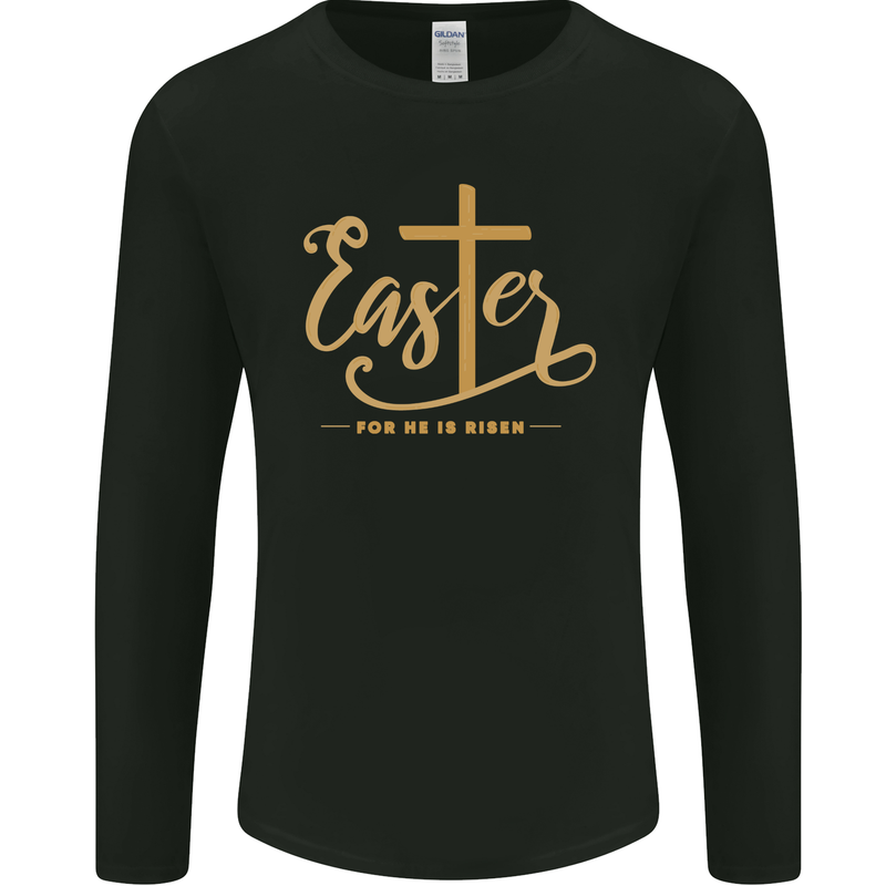 Easter For He is Risen Christian Christianity Jesus Mens Long Sleeve T-Shirt Black