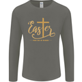 Easter For He is Risen Christian Christianity Jesus Mens Long Sleeve T-Shirt Charcoal