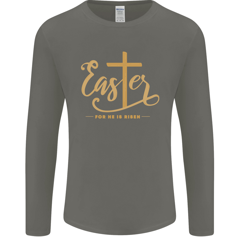 Easter For He is Risen Christian Christianity Jesus Mens Long Sleeve T-Shirt Charcoal