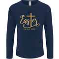 Easter For He is Risen Christian Christianity Jesus Mens Long Sleeve T-Shirt Navy Blue