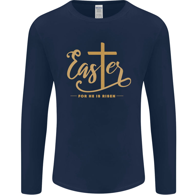 Easter For He is Risen Christian Christianity Jesus Mens Long Sleeve T-Shirt Navy Blue