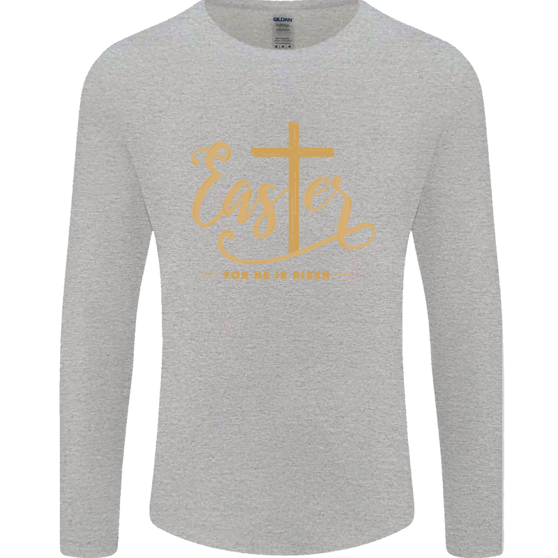 Easter For He is Risen Christian Christianity Jesus Mens Long Sleeve T-Shirt Sports Grey
