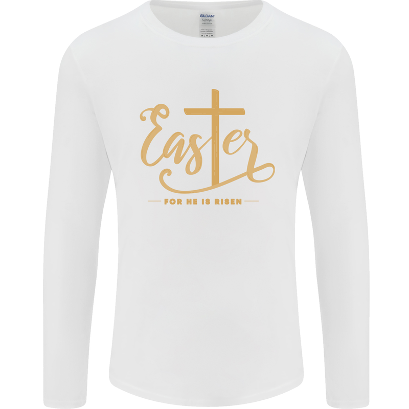 Easter For He is Risen Christian Christianity Jesus Mens Long Sleeve T-Shirt White