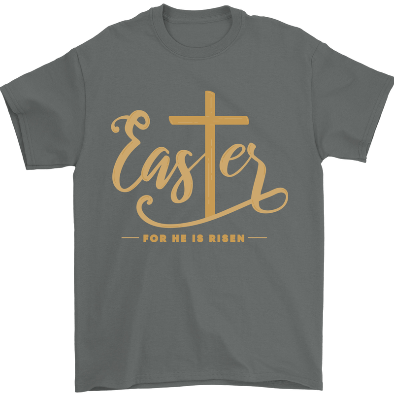 Easter For He is Risen Christian Christianity Jesus Mens T-Shirt 100% Cotton Charcoal