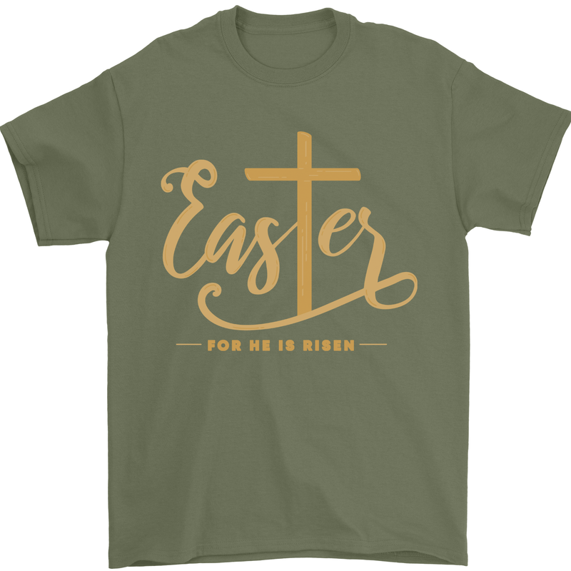 Easter For He is Risen Christian Christianity Jesus Mens T-Shirt 100% Cotton Military Green