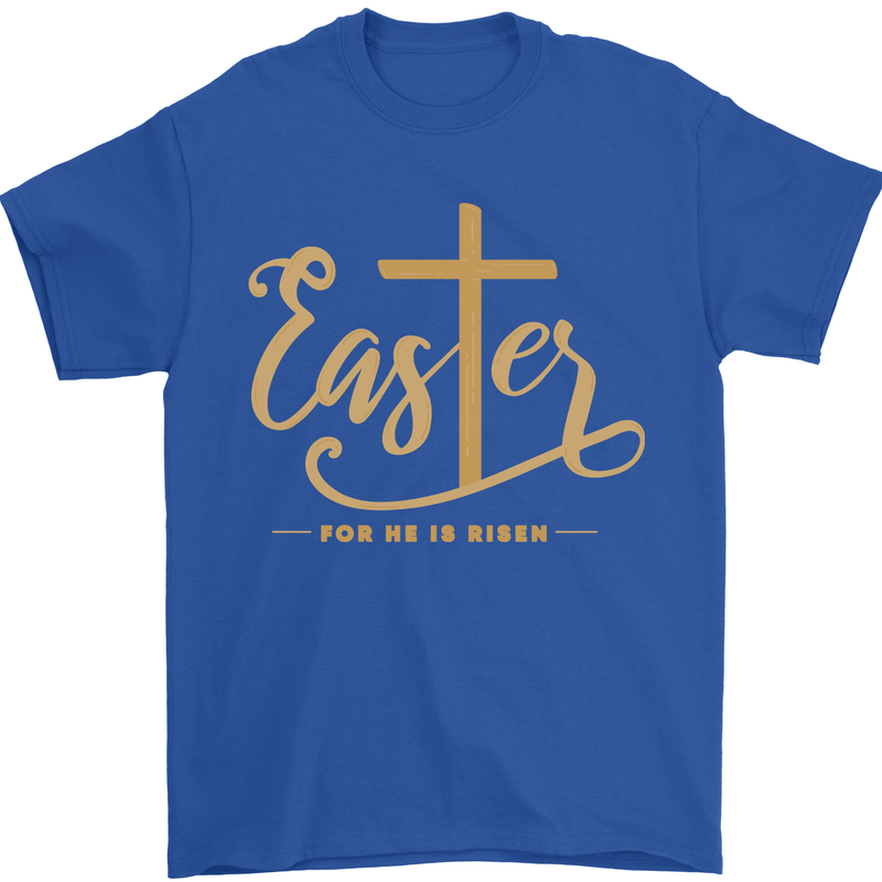 Easter For He is Risen Christian Christianity Jesus Mens T-Shirt 100% Cotton Royal Blue