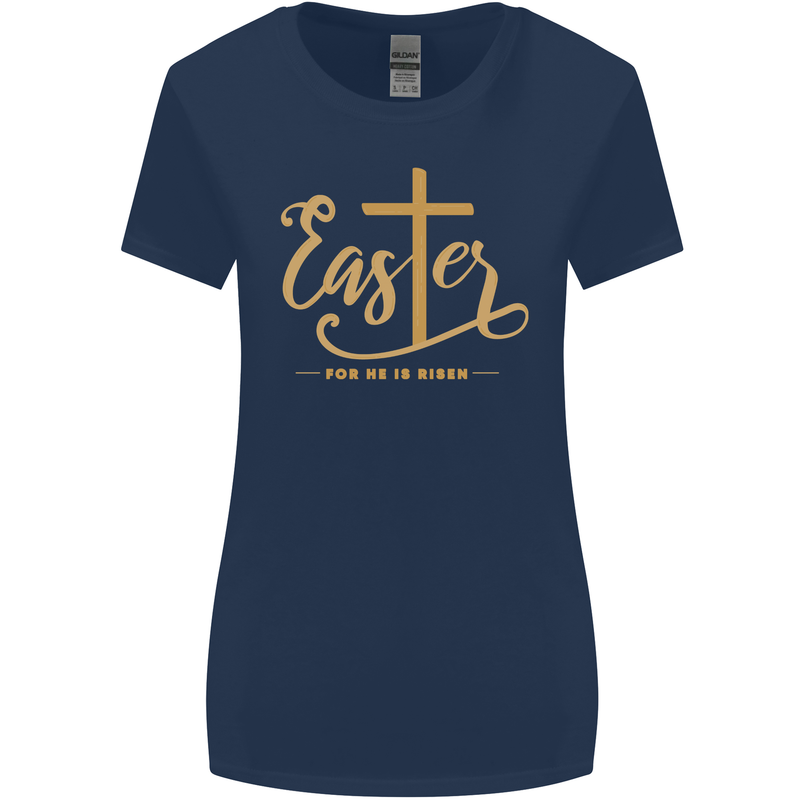 Easter For He is Risen Christian Christianity Jesus Womens Wider Cut T-Shirt Navy Blue