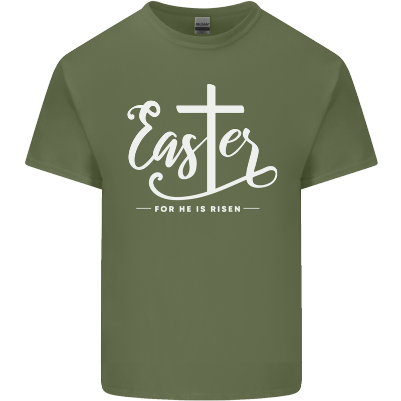 Easter For He is Risen Christian Jesus Christianity Mens Cotton T-Shirt Tee Top Military Green