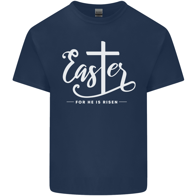Easter For He is Risen Christian Jesus Christianity Mens Cotton T-Shirt Tee Top Navy Blue