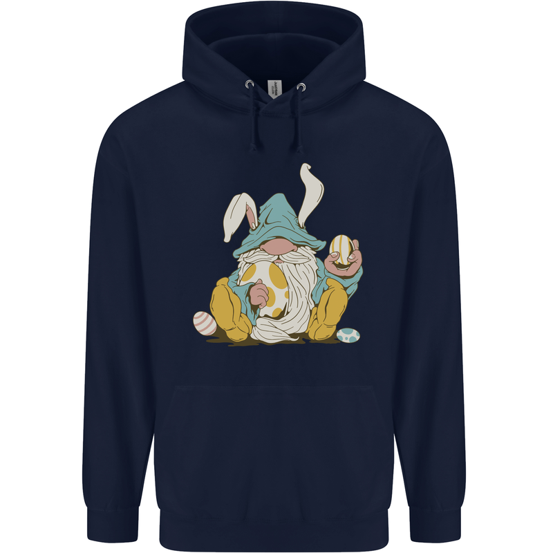 Easter Gnome With Eggs and Bunny Ears Mens 80% Cotton Hoodie Navy Blue