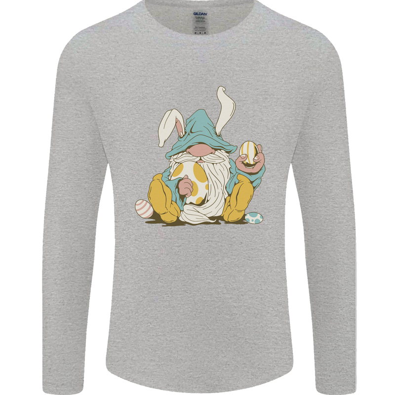 Easter Gnome With Eggs and Bunny Ears Mens Long Sleeve T-Shirt Sports Grey