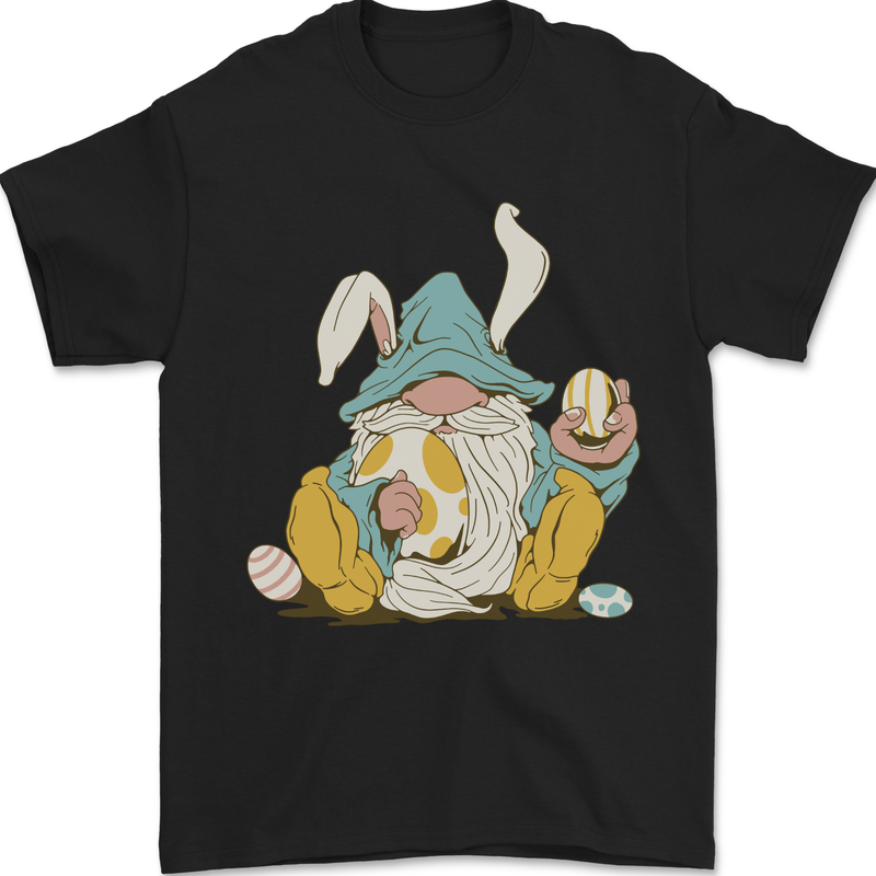 Easter Gnome With Eggs and Bunny Ears Mens T-Shirt 100% Cotton Black
