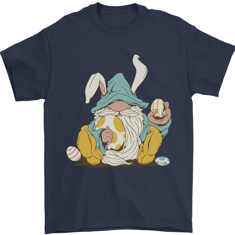 Easter Gnome With Eggs and Bunny Ears Mens T-Shirt 100% Cotton Navy Blue