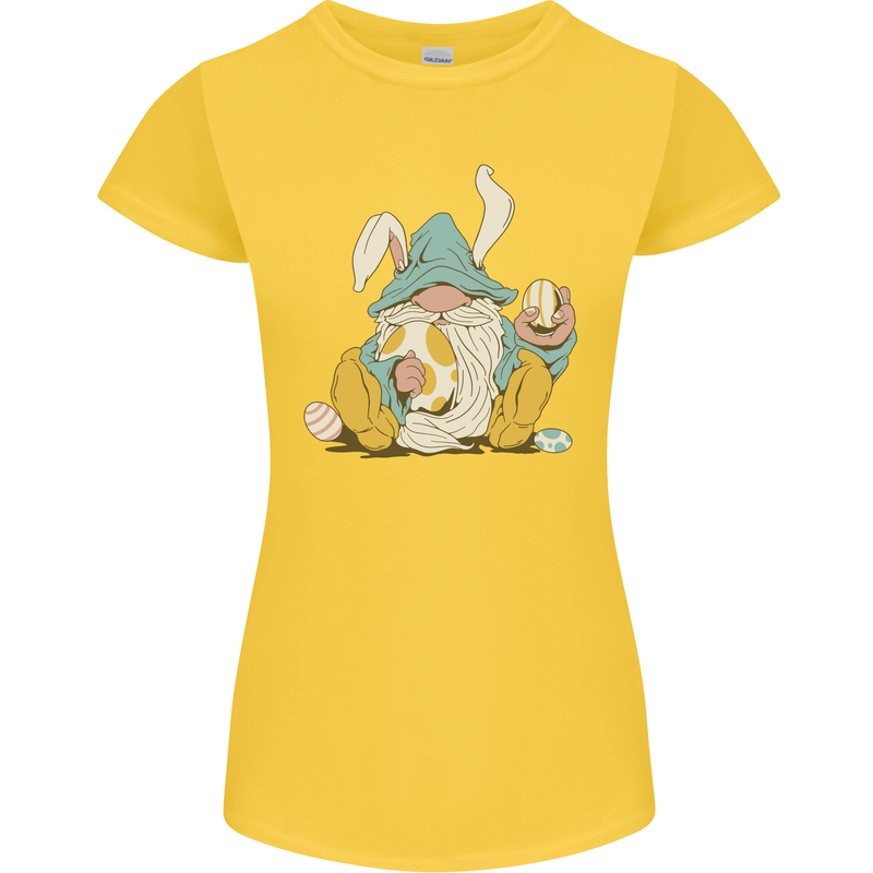 Easter Gnome With Eggs and Bunny Ears Womens Petite Cut T-Shirt Yellow
