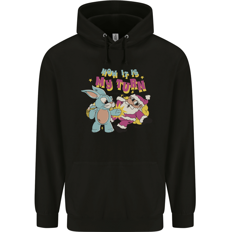 Easter Rabbit vs Santa Claus Funny Bunny Egg Childrens Kids Hoodie Black