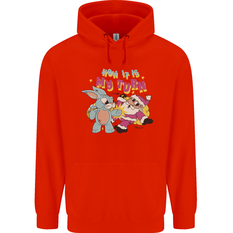 Easter Rabbit vs Santa Claus Funny Bunny Egg Childrens Kids Hoodie Bright Red