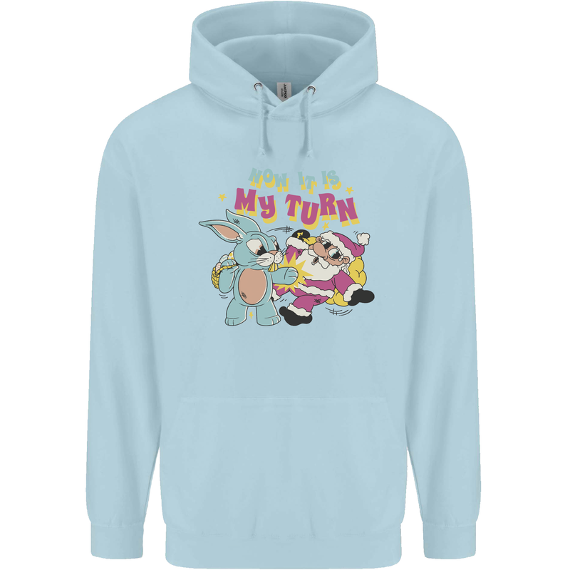 Easter Rabbit vs Santa Claus Funny Bunny Egg Childrens Kids Hoodie Light Blue