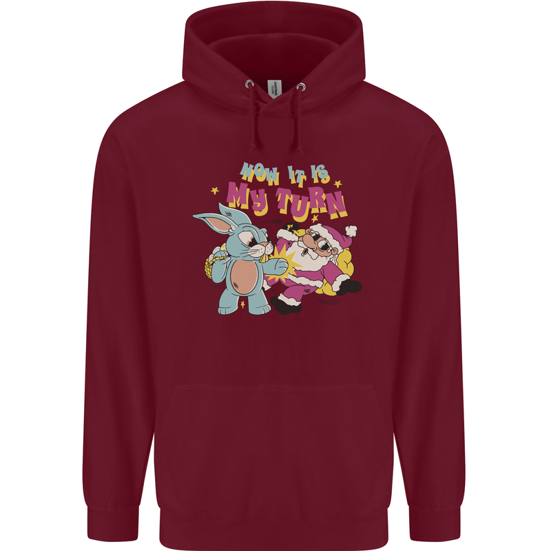 Easter Rabbit vs Santa Claus Funny Bunny Egg Childrens Kids Hoodie Maroon