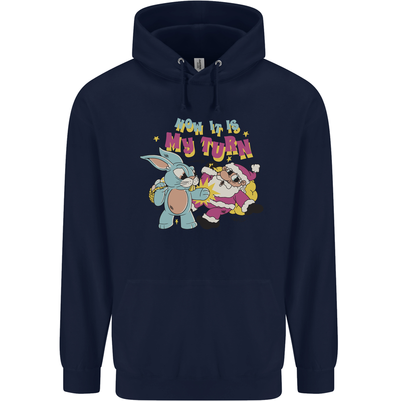 Easter Rabbit vs Santa Claus Funny Bunny Egg Childrens Kids Hoodie Navy Blue