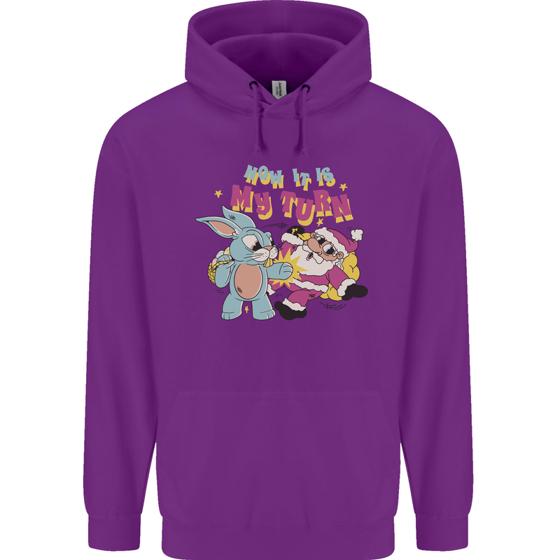 Easter Rabbit vs Santa Claus Funny Bunny Egg Childrens Kids Hoodie Purple