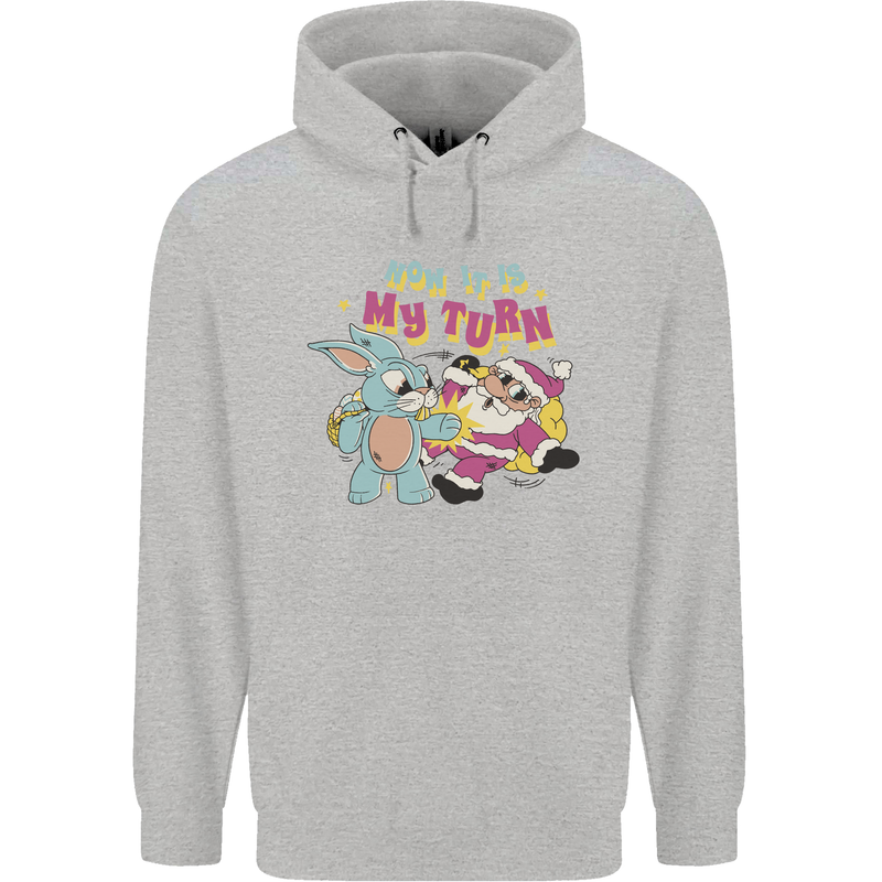 Easter Rabbit vs Santa Claus Funny Bunny Egg Childrens Kids Hoodie Sports Grey