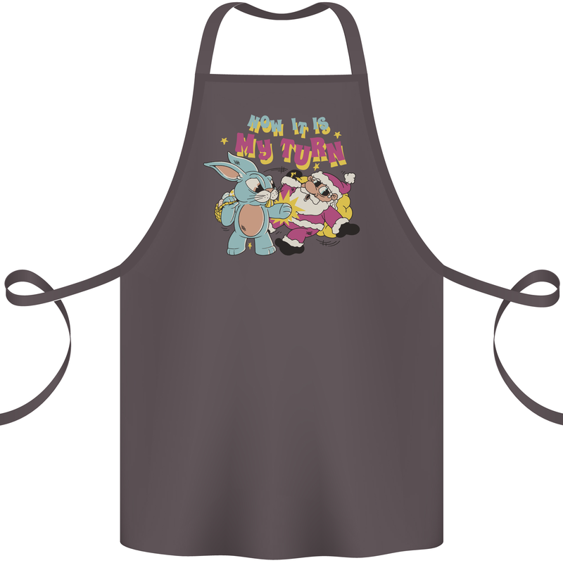Easter Rabbit vs Santa Claus Funny Bunny Egg Cotton Apron 100% Organic Dark Grey