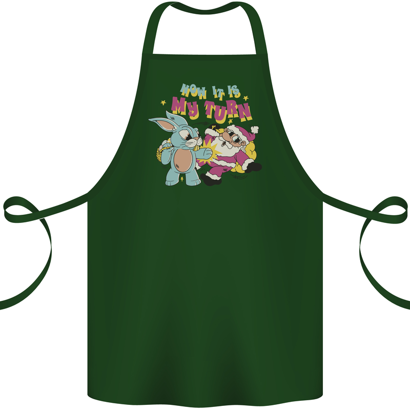Easter Rabbit vs Santa Claus Funny Bunny Egg Cotton Apron 100% Organic Forest Green