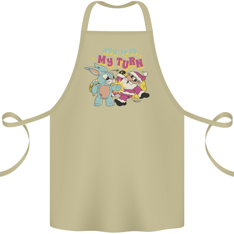 Easter Rabbit vs Santa Claus Funny Bunny Egg Cotton Apron 100% Organic Khaki