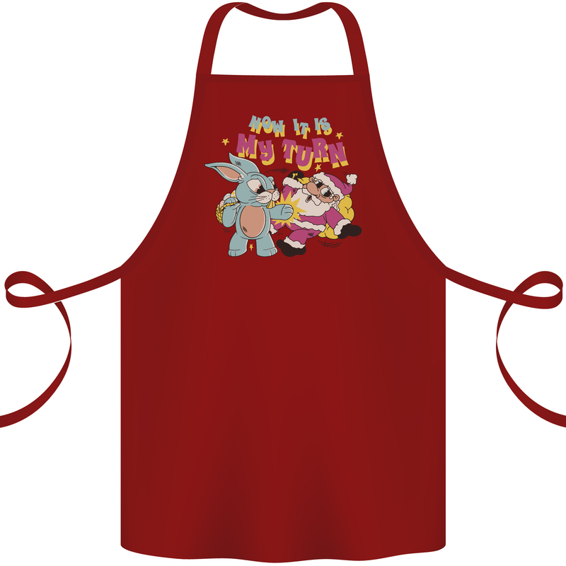 Easter Rabbit vs Santa Claus Funny Bunny Egg Cotton Apron 100% Organic Maroon