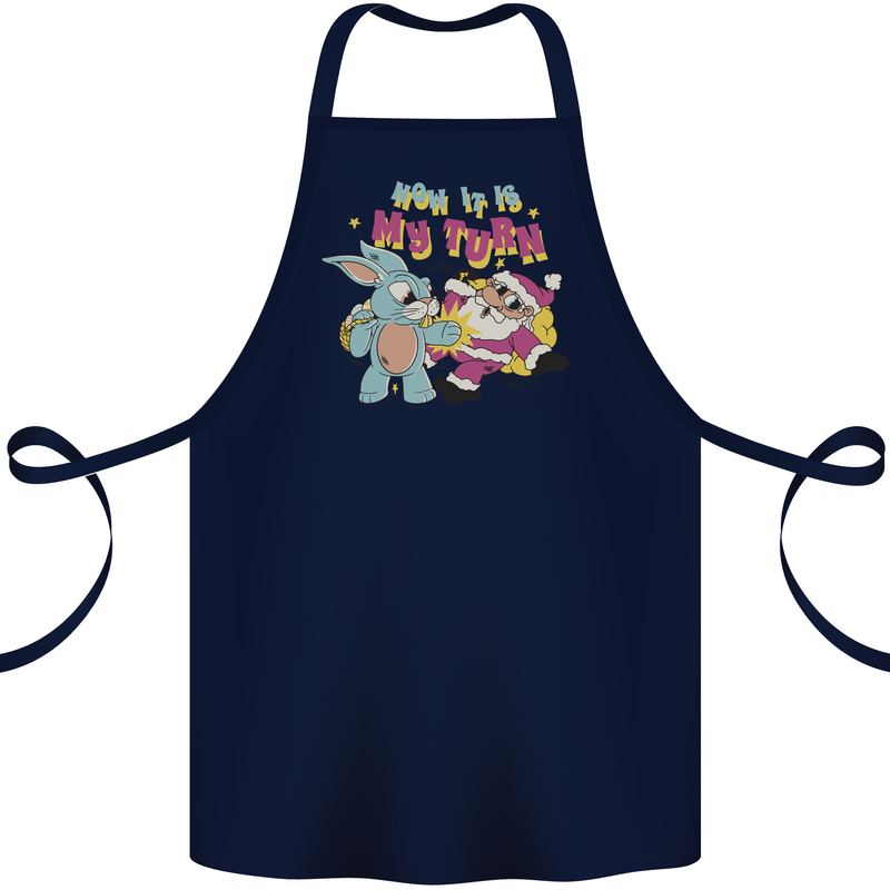 Easter Rabbit vs Santa Claus Funny Bunny Egg Cotton Apron 100% Organic Navy Blue