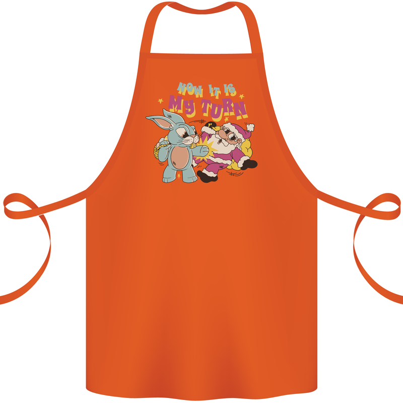 Easter Rabbit vs Santa Claus Funny Bunny Egg Cotton Apron 100% Organic Orange