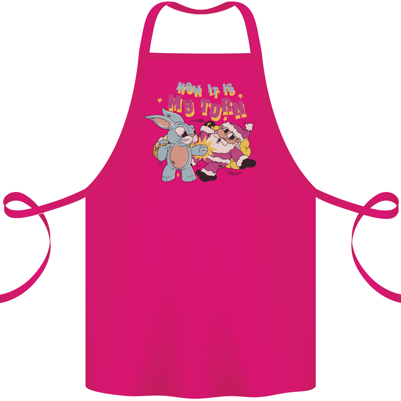 Easter Rabbit vs Santa Claus Funny Bunny Egg Cotton Apron 100% Organic Pink