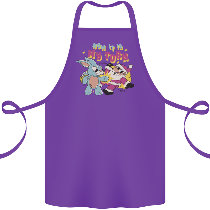 Easter Rabbit vs Santa Claus Funny Bunny Egg Cotton Apron 100% Organic Purple