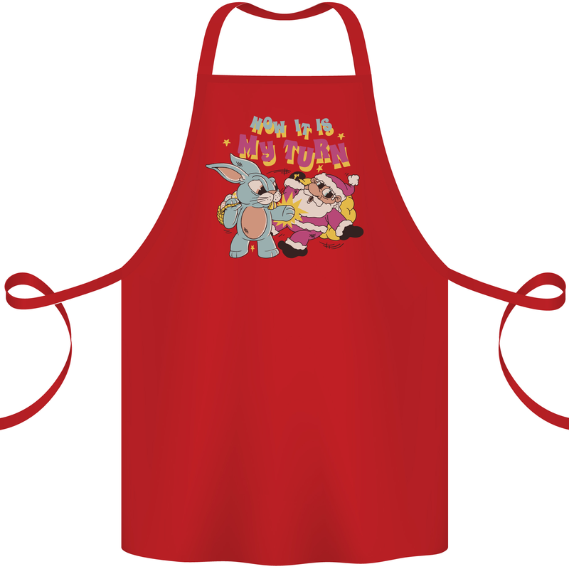 Easter Rabbit vs Santa Claus Funny Bunny Egg Cotton Apron 100% Organic Red