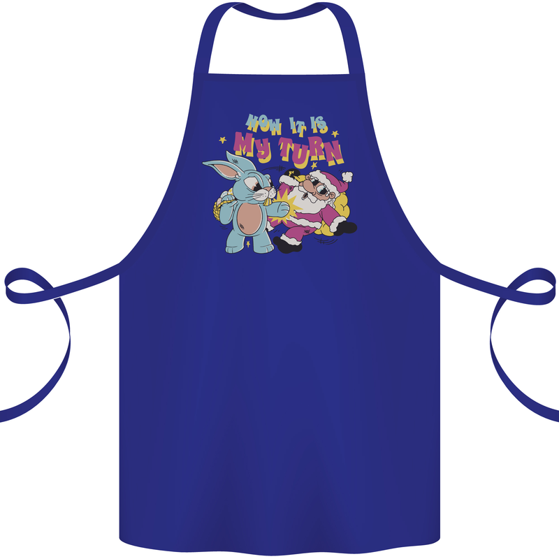 Easter Rabbit vs Santa Claus Funny Bunny Egg Cotton Apron 100% Organic Royal Blue