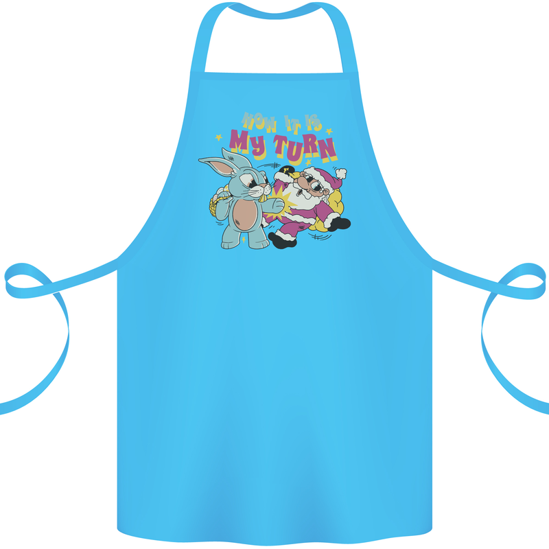 Easter Rabbit vs Santa Claus Funny Bunny Egg Cotton Apron 100% Organic Turquoise