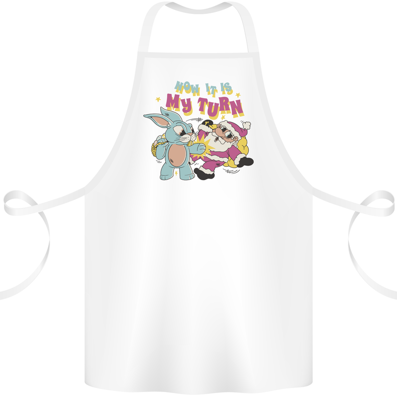 Easter Rabbit vs Santa Claus Funny Bunny Egg Cotton Apron 100% Organic White