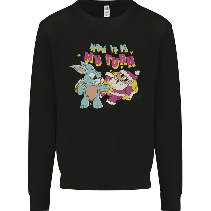 Easter Rabbit vs Santa Claus Funny Bunny Egg Kids Sweatshirt Jumper Black